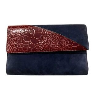 Vintage Bally Blue Suede and Brown Leather Clutch/Shoulder Bag